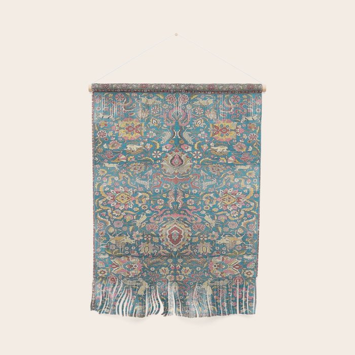 Antique Golden Blue Tehran Persian Rug Wall Hanging Gallery Image 1