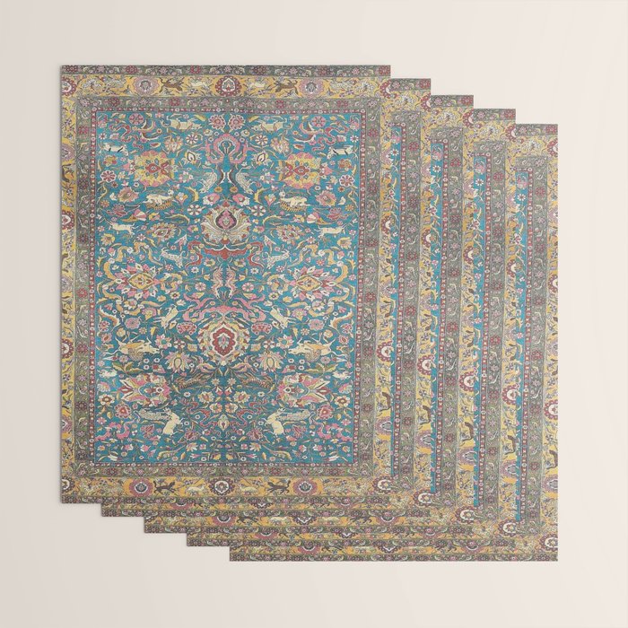 Antique Golden Blue Tehran Persian Rug Wrapping Paper Gallery Image 3