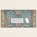 Antique Golden Blue Tehran Persian Rug Desk Mat Gallery Image 1