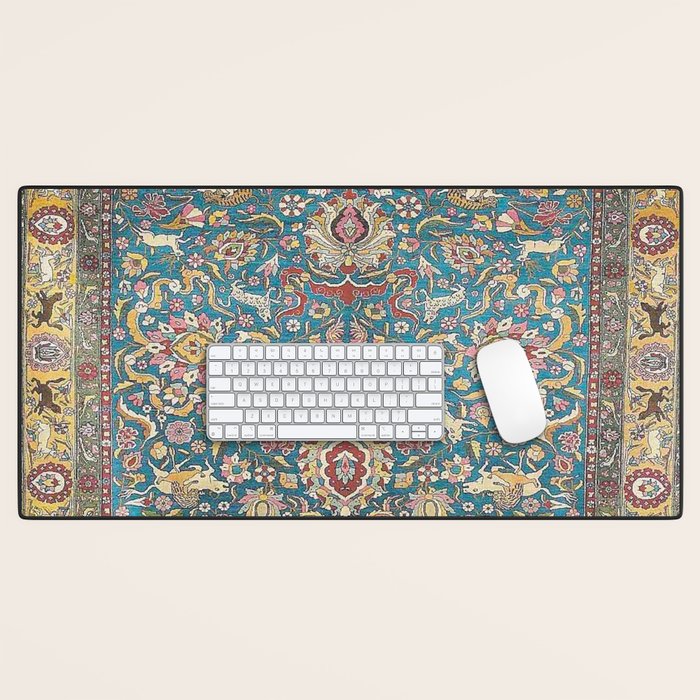 Antique Golden Blue Tehran Persian Rug Desk Mat Gallery Image 1