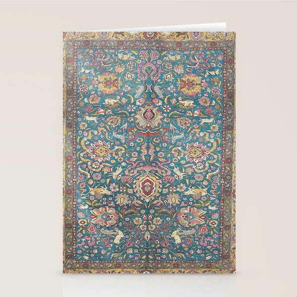 Antique Golden Blue Tehran Persian Rug Stationery Card Gallery Image 1