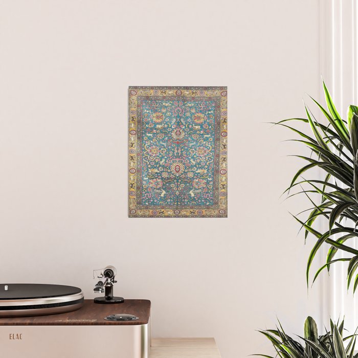 Antique Golden Blue Tehran Persian Rug Poster Gallery Image 2