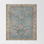 Antique Golden Blue Tehran Persian Rug Throw Blanket Gallery Image 2