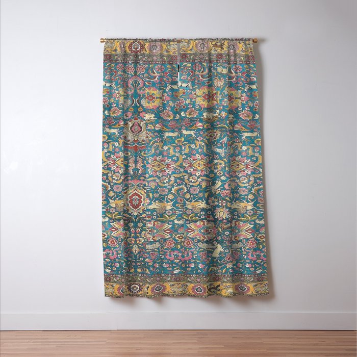 Antique Golden Blue Tehran Persian Rug Window Curtain Gallery Image 3