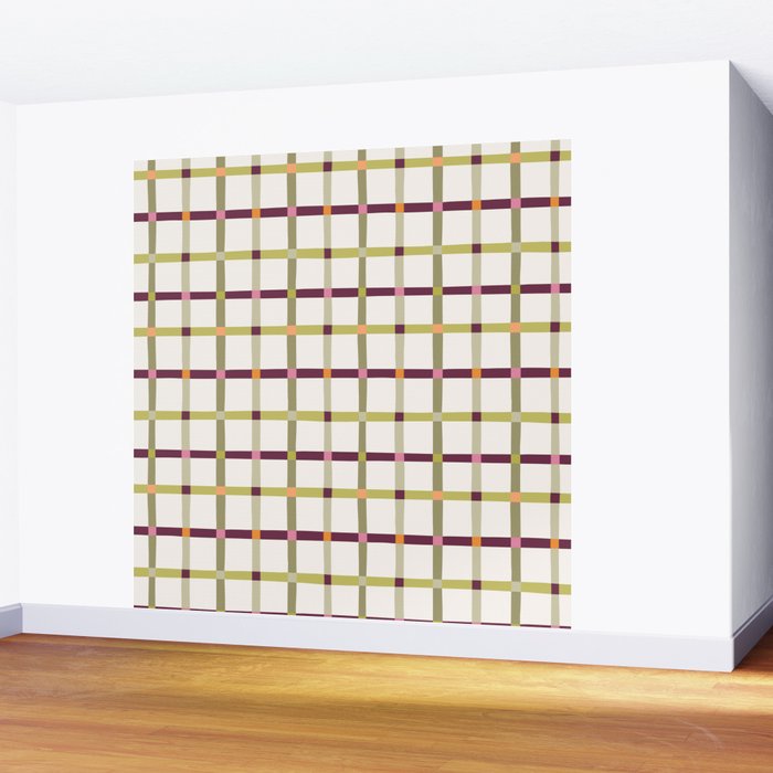 Windowpane Plaid - Olive Green and Burgundy Wall Mural Gallery Image 2