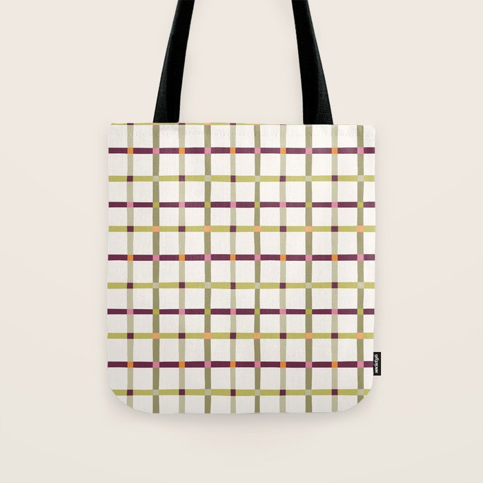 Windowpane Plaid - Olive Green and Burgundy Tote Bag Gallery Image 1