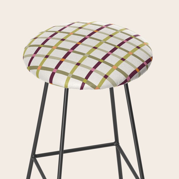 Windowpane Plaid - Olive Green and Burgundy Stool Gallery Image 2