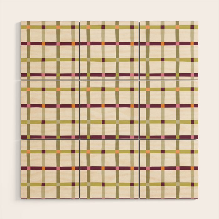 Windowpane Plaid - Olive Green and Burgundy Wood Wall Art Gallery Image 1