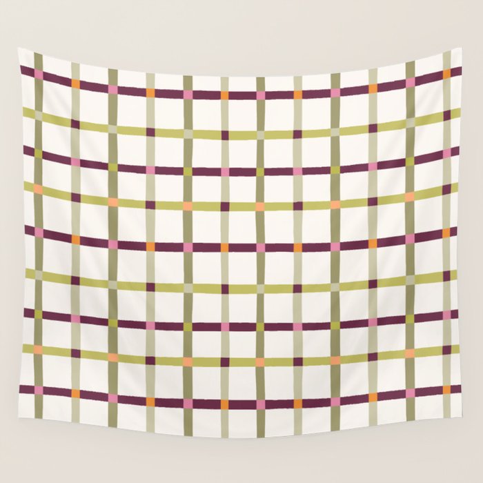 Windowpane Plaid - Olive Green and Burgundy Wall Tapestry Gallery Image 2