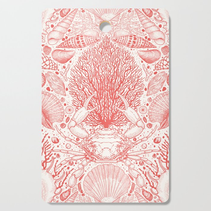 Beach treasures in coral red  Cutting Board Gallery Image 1