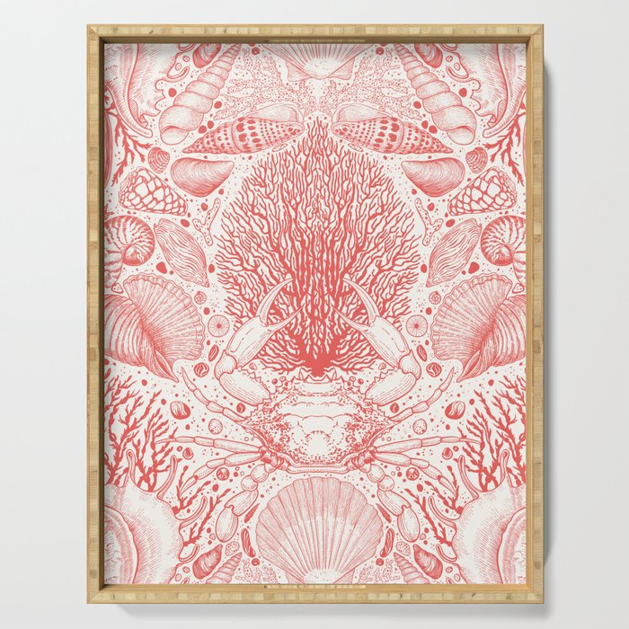 Beach treasures in coral red  Serving Tray Gallery Image 1