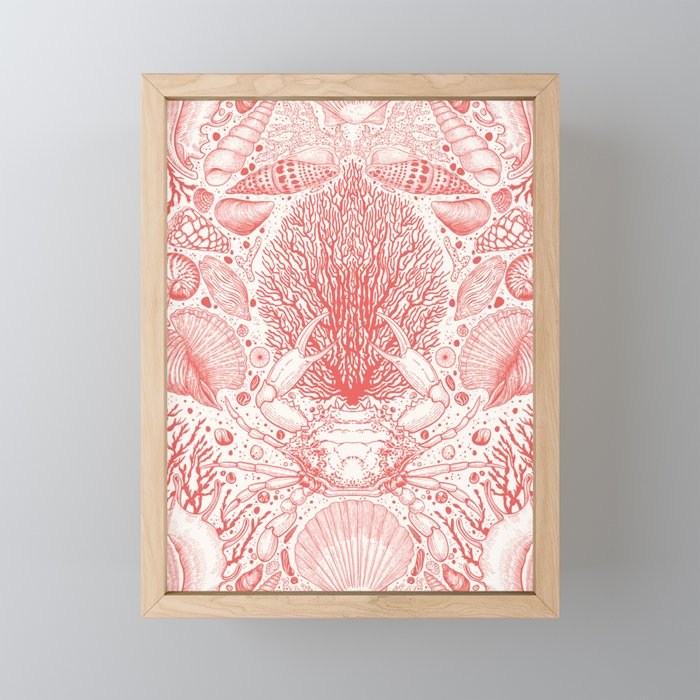 Beach treasures in coral red  Mini Art Print Gallery Image 1