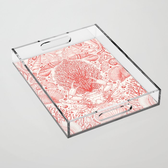 Beach treasures in coral red  Acrylic Tray Gallery Image 1