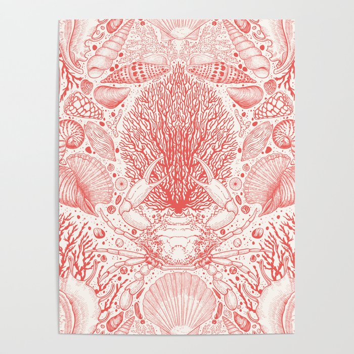 Beach treasures in coral red  Poster Gallery Image 1