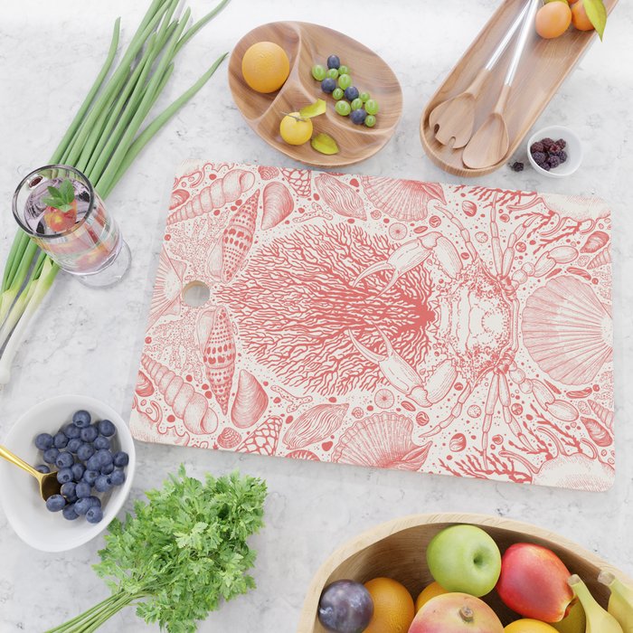 Beach treasures in coral red  Cutting Board Gallery Image 2