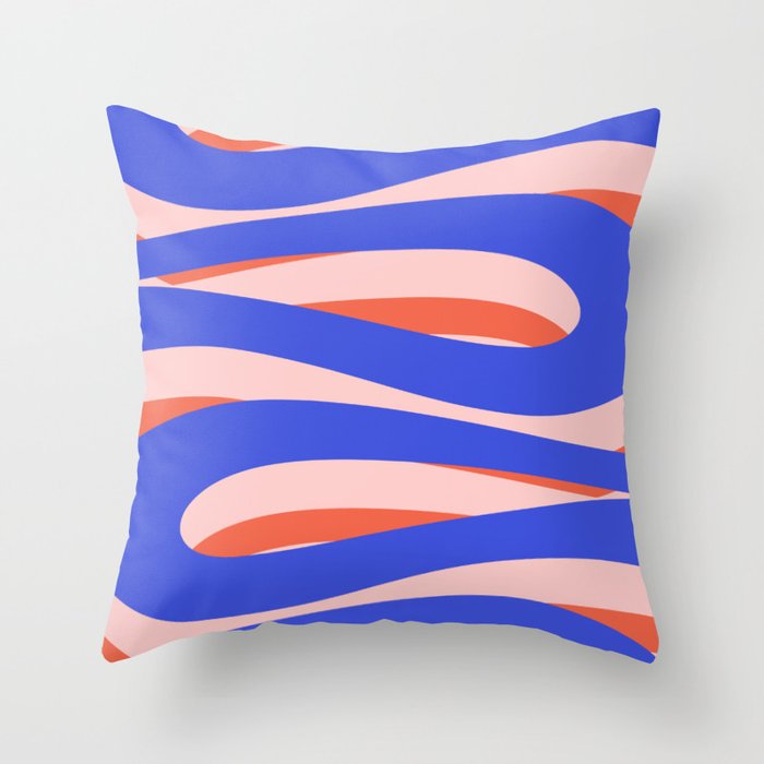 Pop Swirl Wavy Abstract Pattern Royal Blue Pink Red Orange Throw Pillow Gallery Image 1