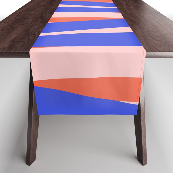 Pop Swirl Wavy Abstract Pattern Royal Blue Pink Red Orange Table Runner Gallery Image 1