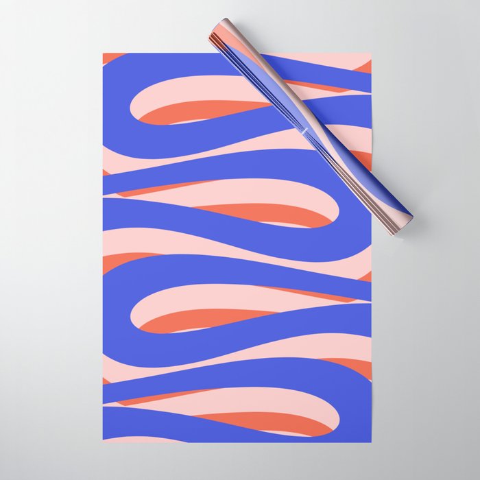 Pop Swirl Wavy Abstract Pattern Royal Blue Pink Red Orange Wrapping Paper Gallery Image 1