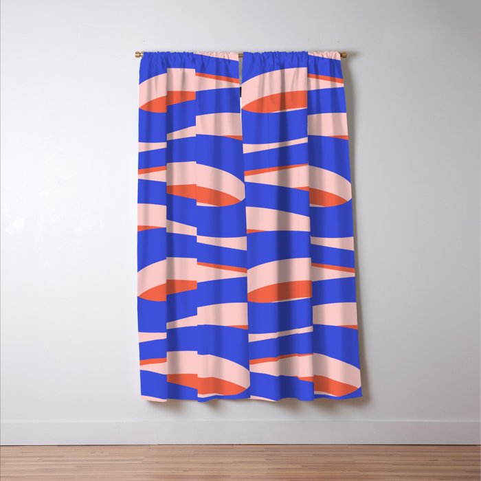 Pop Swirl Wavy Abstract Pattern Royal Blue Pink Red Orange Window Curtain Gallery Image 3