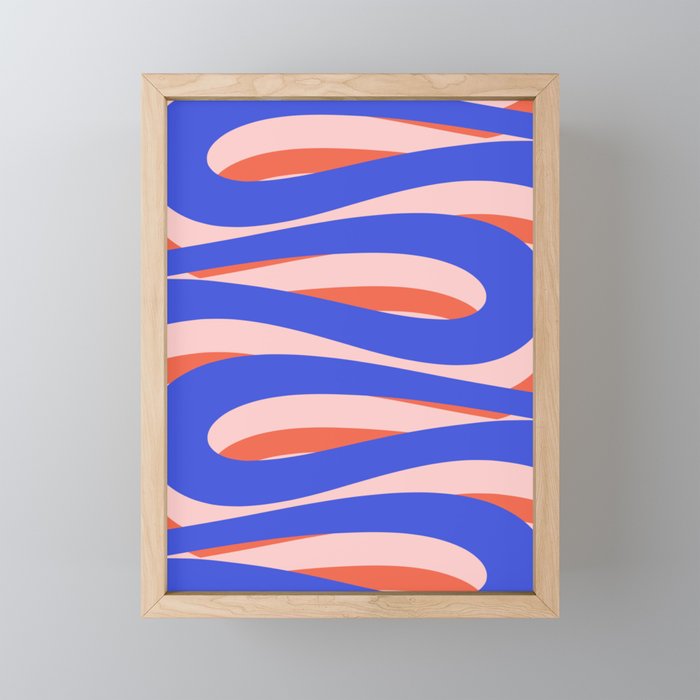 Pop Swirl Wavy Abstract Pattern Royal Blue Pink Red Orange Mini Art Print Gallery Image 1