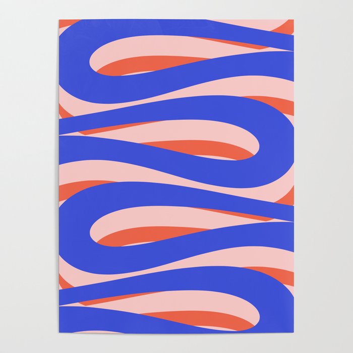 Pop Swirl Wavy Abstract Pattern Royal Blue Pink Red Orange Poster Gallery Image 4