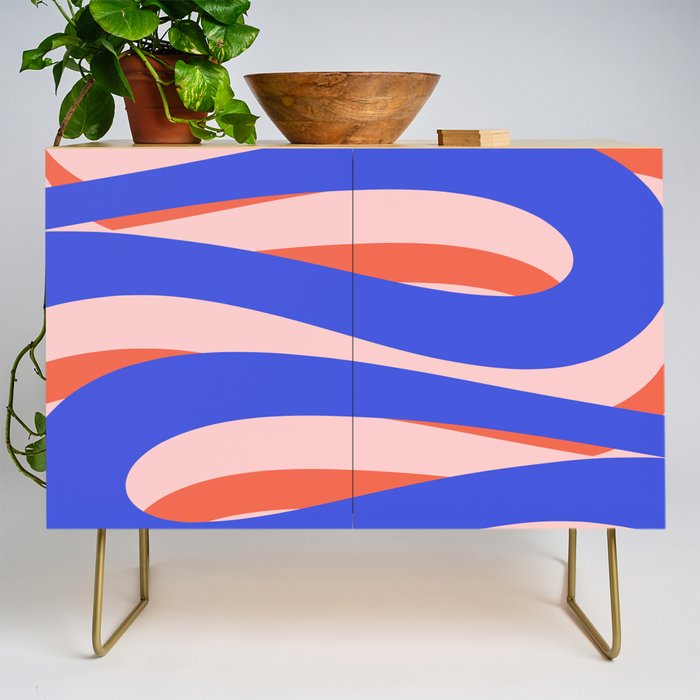 Pop Swirl Wavy Abstract Pattern Royal Blue Pink Red Orange Credenza Gallery Image 1