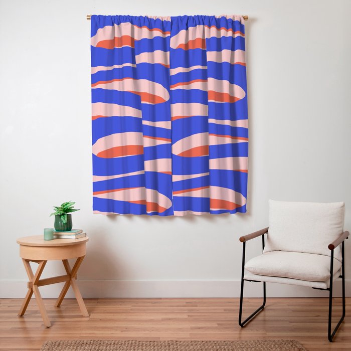 Pop Swirl Wavy Abstract Pattern Royal Blue Pink Red Orange Window Curtain Gallery Image 3