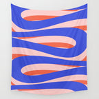 Pop Swirl Wavy Abstract Pattern Royal Blue Pink Red Orange Wall Tapestry Gallery Image 4