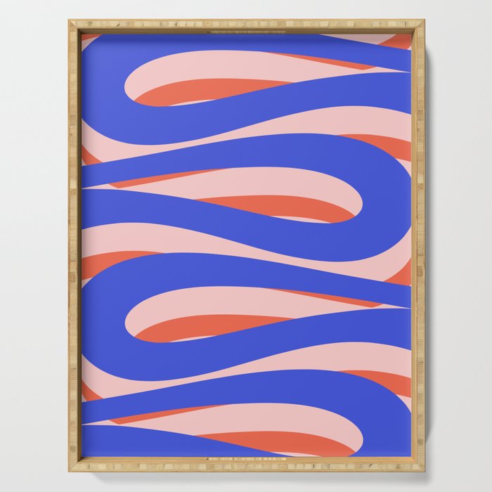 Pop Swirl Wavy Abstract Pattern Royal Blue Pink Red Orange Serving Tray Gallery Image 1
