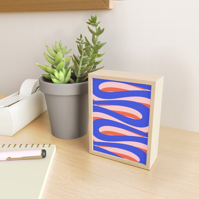 Pop Swirl Wavy Abstract Pattern Royal Blue Pink Red Orange Mini Art Print Gallery Image 2