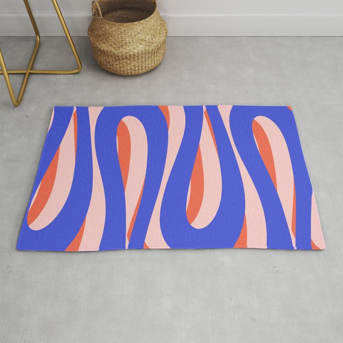 Pop Swirl Wavy Abstract Pattern Royal Blue Pink Red Orange Rug Gallery Image 1