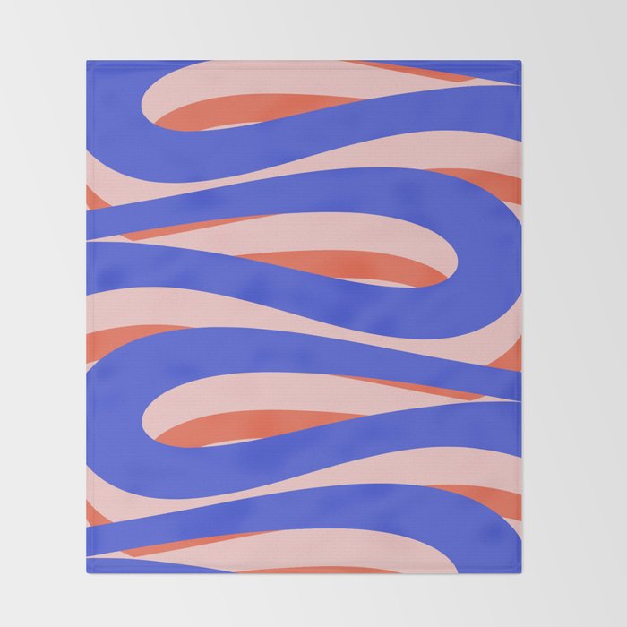 Pop Swirl Wavy Abstract Pattern Royal Blue Pink Red Orange Throw Blanket Gallery Image 2