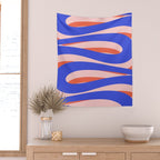Pop Swirl Wavy Abstract Pattern Royal Blue Pink Red Orange Wall Tapestry Gallery Image 2