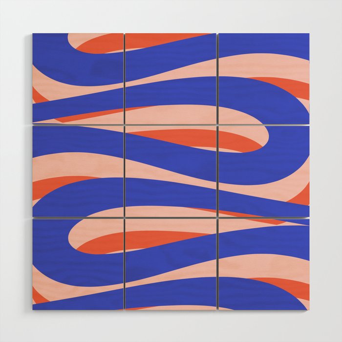 Pop Swirl Wavy Abstract Pattern Royal Blue Pink Red Orange Wood Wall Art Gallery Image 1