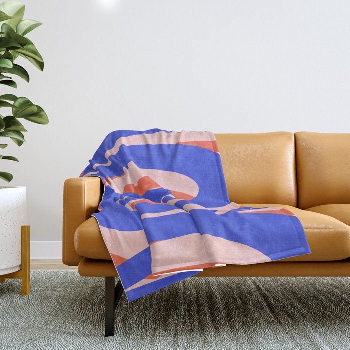 Pop Swirl Wavy Abstract Pattern Royal Blue Pink Red Orange Throw Blanket Gallery Image 1