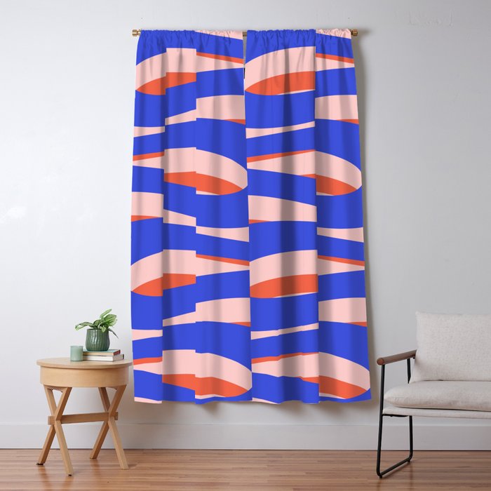 Pop Swirl Wavy Abstract Pattern Royal Blue Pink Red Orange Window Curtain Gallery Image 5