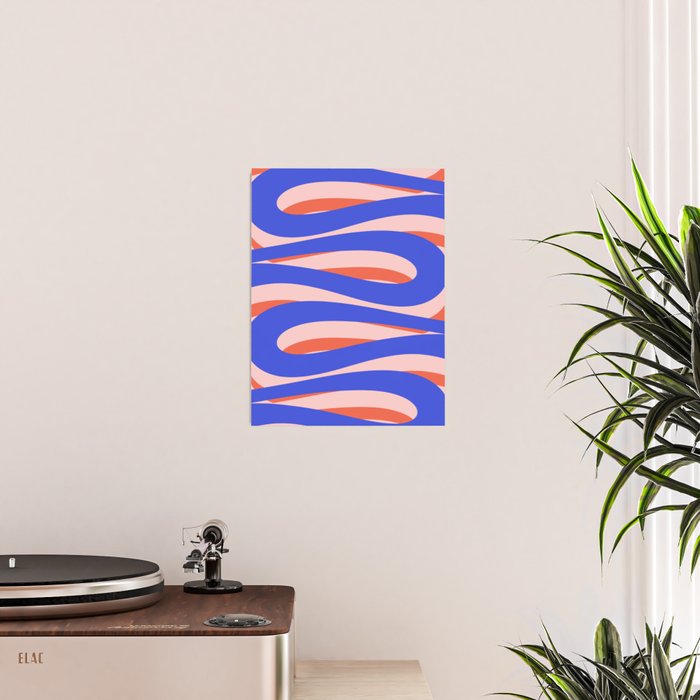 Pop Swirl Wavy Abstract Pattern Royal Blue Pink Red Orange Poster Gallery Image 2