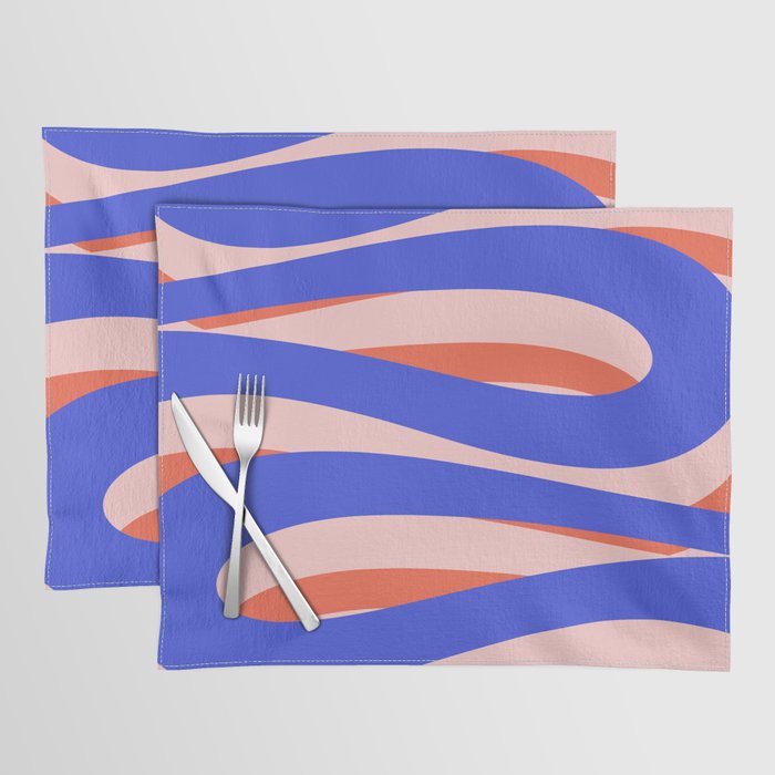 Pop Swirl Wavy Abstract Pattern Royal Blue Pink Red Orange Placemat Gallery Image 1