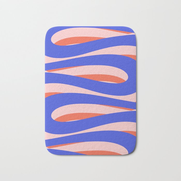 Pop Swirl Wavy Abstract Pattern Royal Blue Pink Red Orange Bath Mat Gallery Image 1