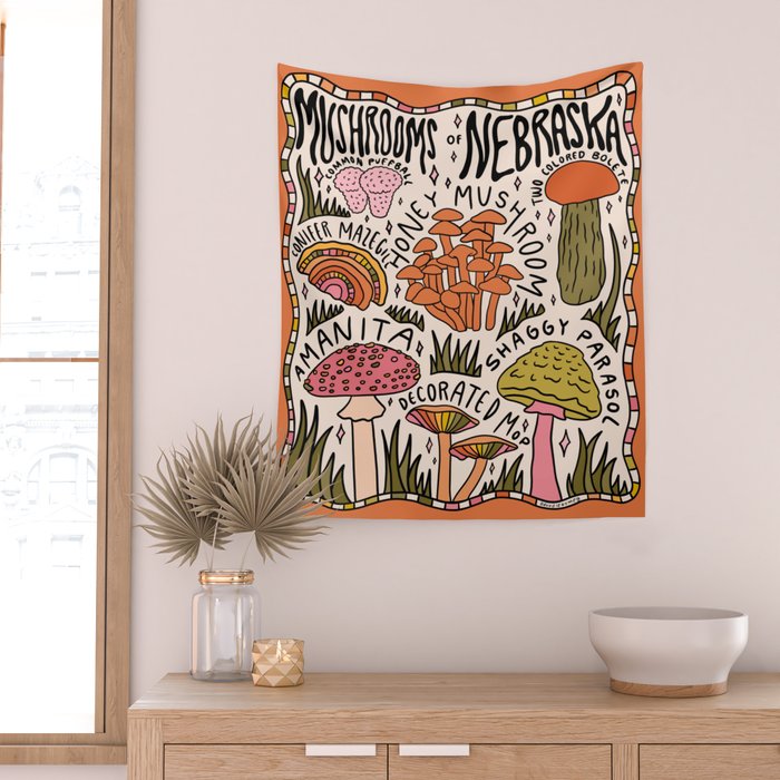 Mushrooms of Nebraska Wall Tapestry Gallery Image 2