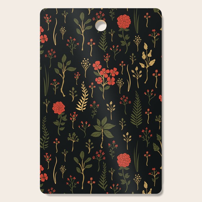 Green, Red-Orange, and Black Floral/Botanical Print Cutting Board Gallery Image 1