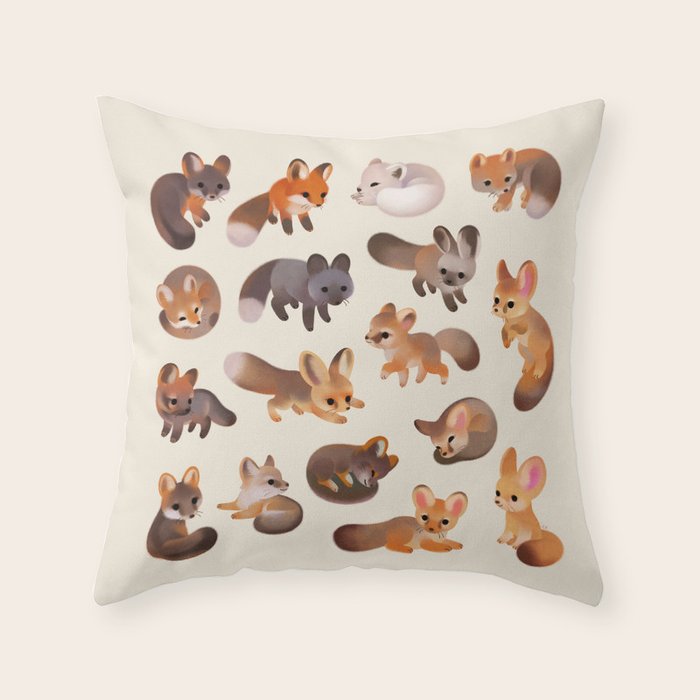 Foxes - beige Throw Pillow Gallery Image 1