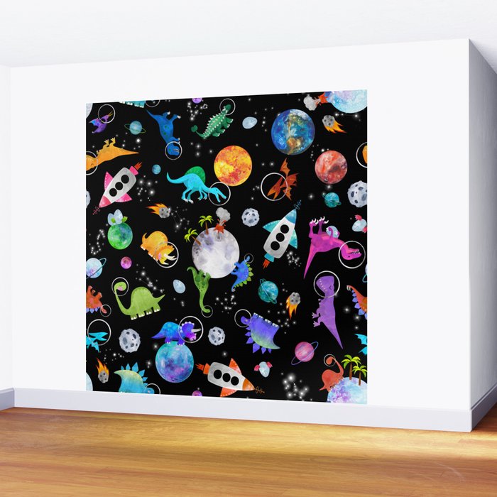 Dinosaur Astronauts In Outer Space Wall Mural Gallery Image 2