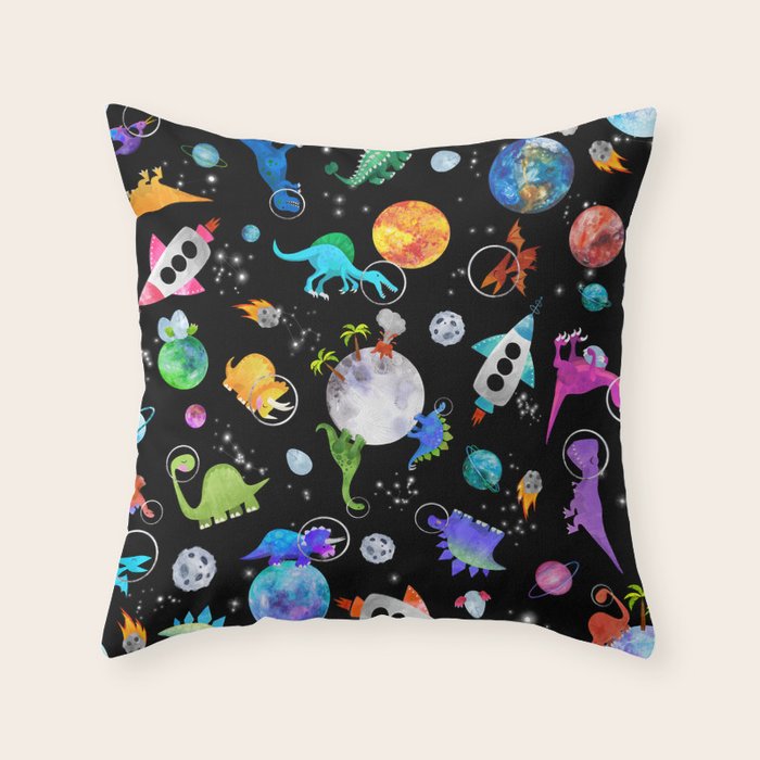 Dinosaur Astronauts In Outer Space Throw Pillow Gallery Image 6