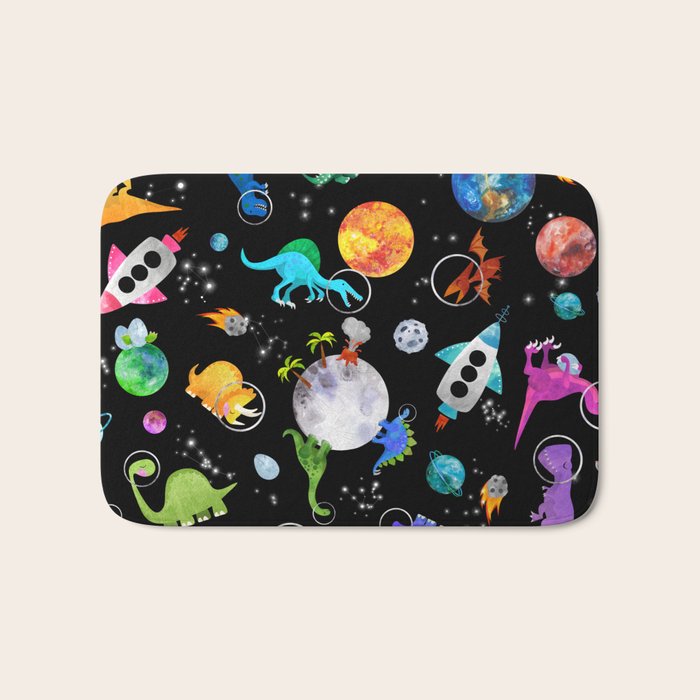 Dinosaur Astronauts In Outer Space Bath Mat Gallery Image 1