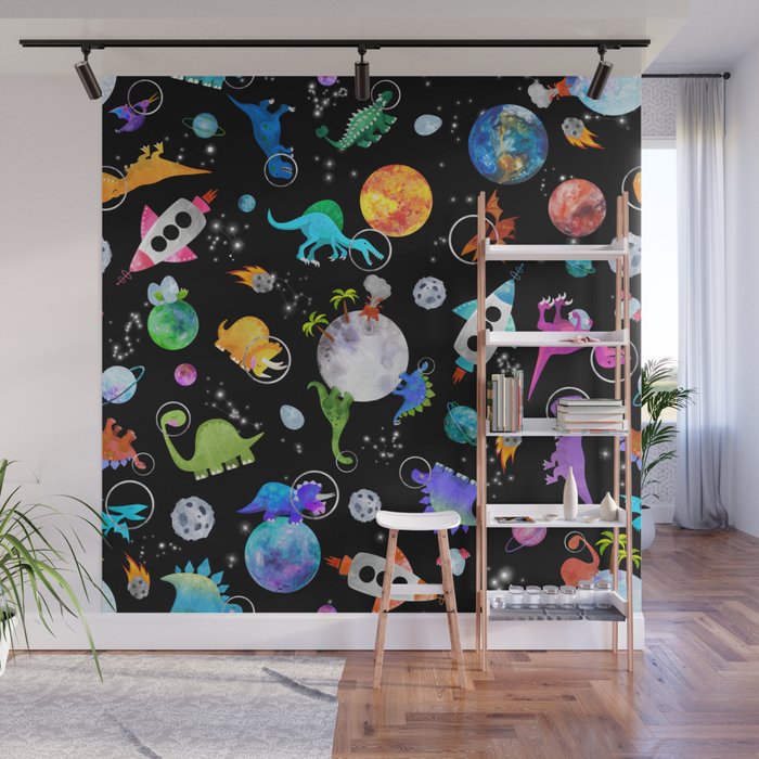 Dinosaur Astronauts In Outer Space Wall Mural