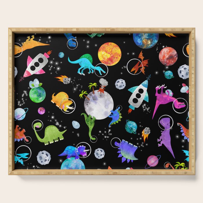 Dinosaur Astronauts In Outer Space Serving Tray Gallery Image 1
