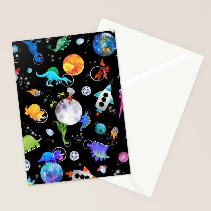 Dinosaur Astronauts In Outer Space Stationery Card Gallery Image 2