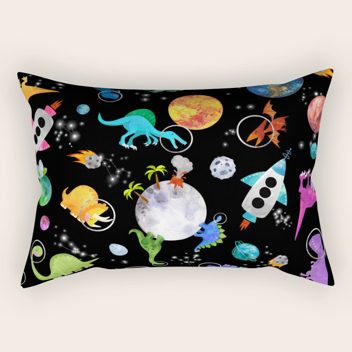 Dinosaur Astronauts In Outer Space Rectangular Pillow Gallery Image 2
