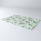 Horse and Flower Print, Mint Blue, Pink flowers, Equestrian, Spring Floral Rug Gallery Image 3